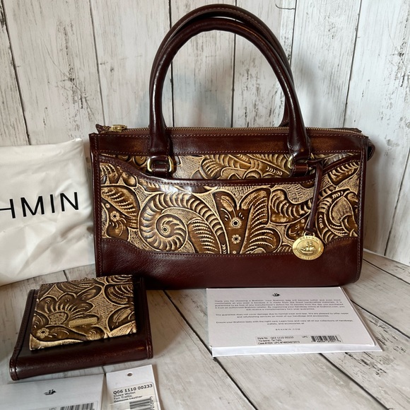 BRAHMIN Tan Trellis Satchel And Matching Wallet - Picture 2 of 15